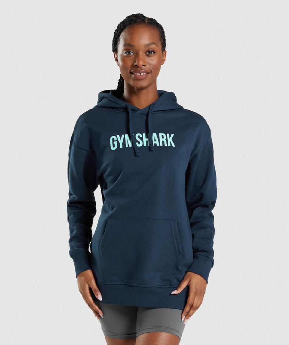 Bluzy Z Kapturem Damskie Gymshark Apollo Oversized Granatowe | PL 2752NWY